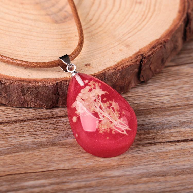 Fashion Transparent Water Drop Dried Flower Necklace Luminous Crystal Pendant Luminous Clavicle Chain Jewelry