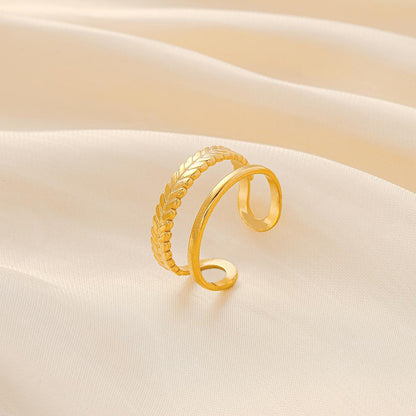 Simple and stylish stainless steel opening wheat ear adjustable ring French style light luxury design ladies all-match ring