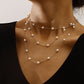 Jewelry simple geometric thin chain pearl multi-layer necklace female personality light luxury pearl necklace