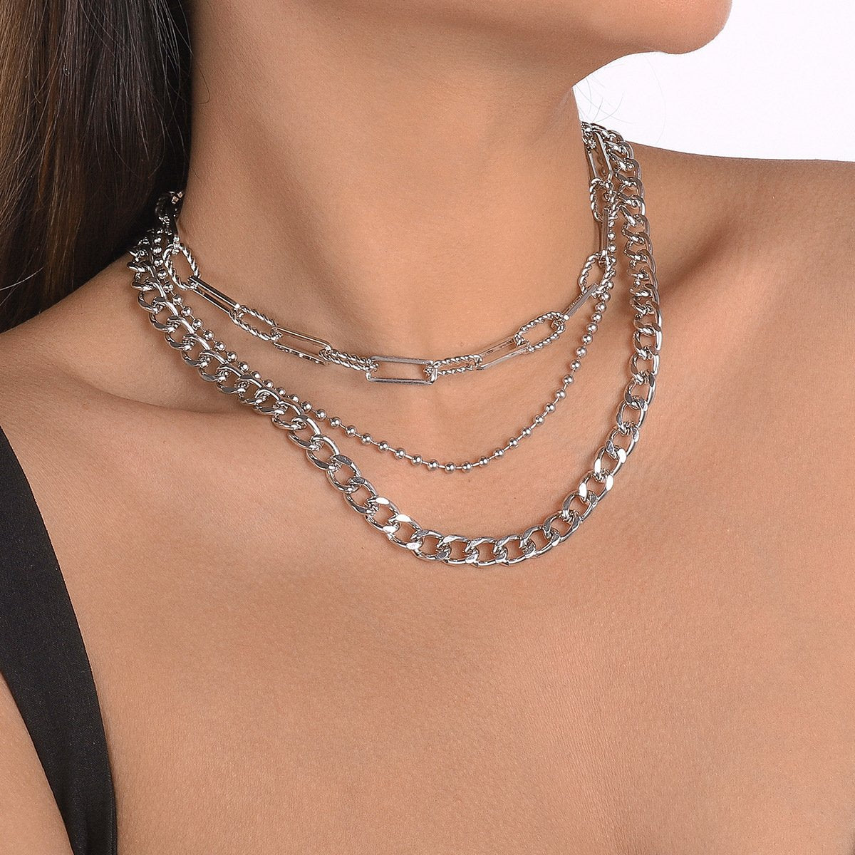 N127 Exaggerated Punk Hip Hop Necklace Stacked Chain Metal Texture Personality Geometric Necklace Female