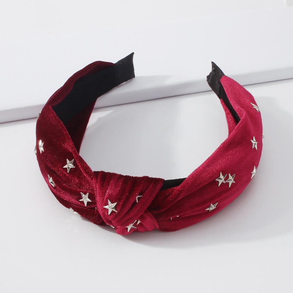 F3814 Simple solid color knotted hair accessories fashion five-pointed star pressure hair headband retro personality velvet headband