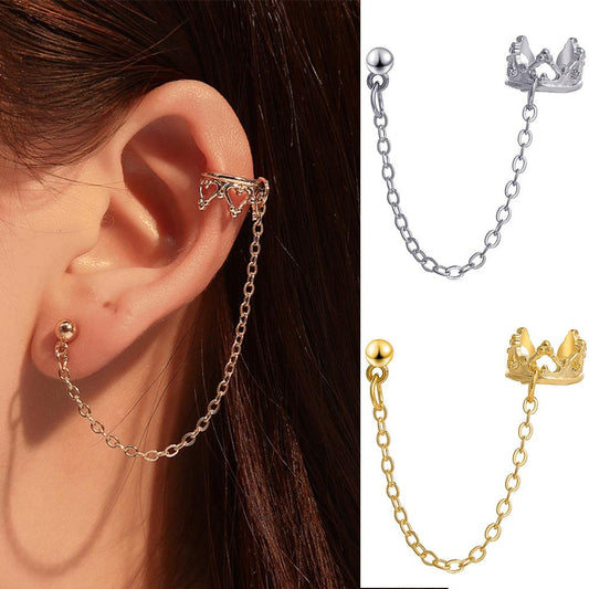 Long non-pierced earrings crown U-shaped ear clip hollow love retro earrings non-mainstream earrings