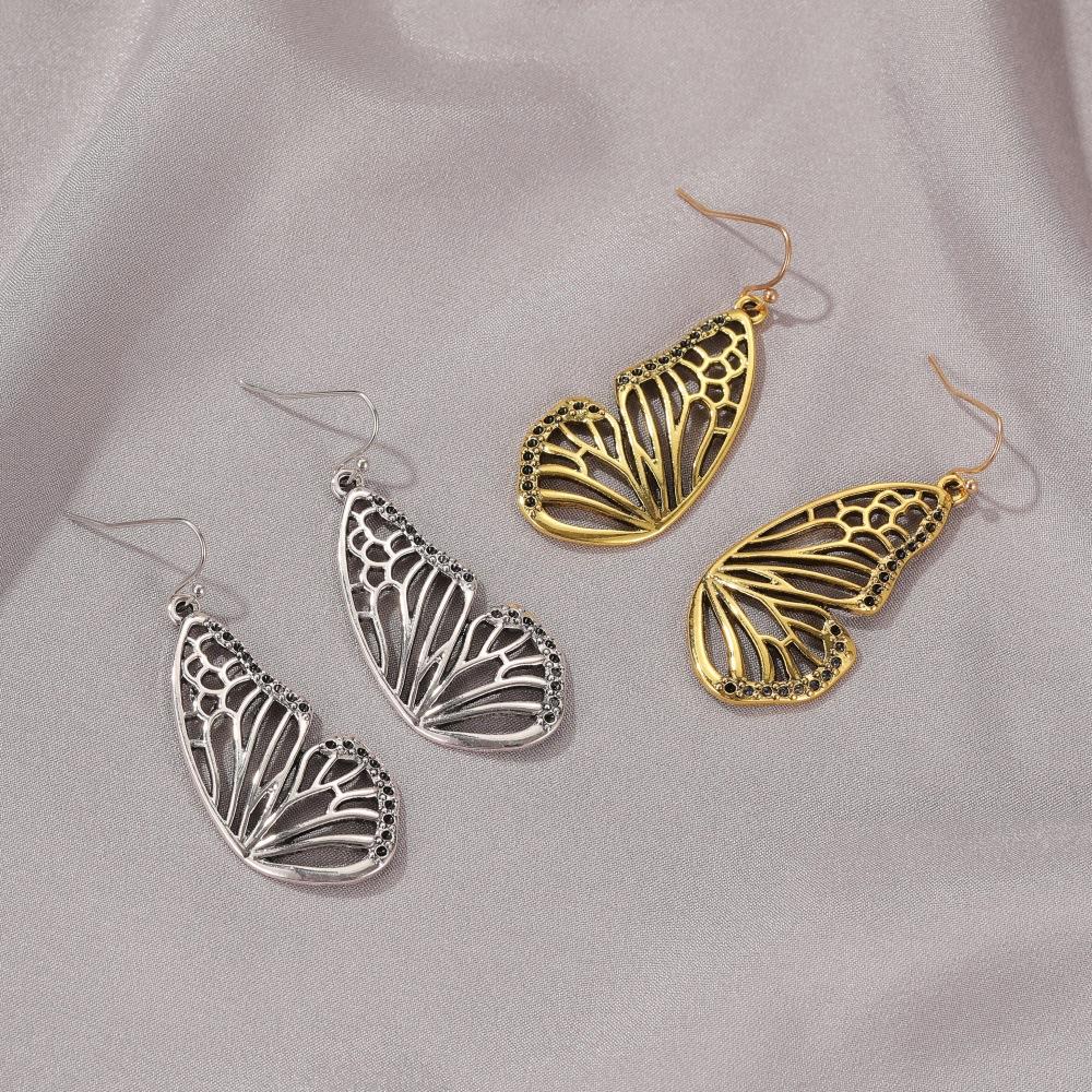 Ins Hollow Butterfly Earrings Retro Fashion Personality Exaggerated Metal Old Butterfly Wing Earrings Female