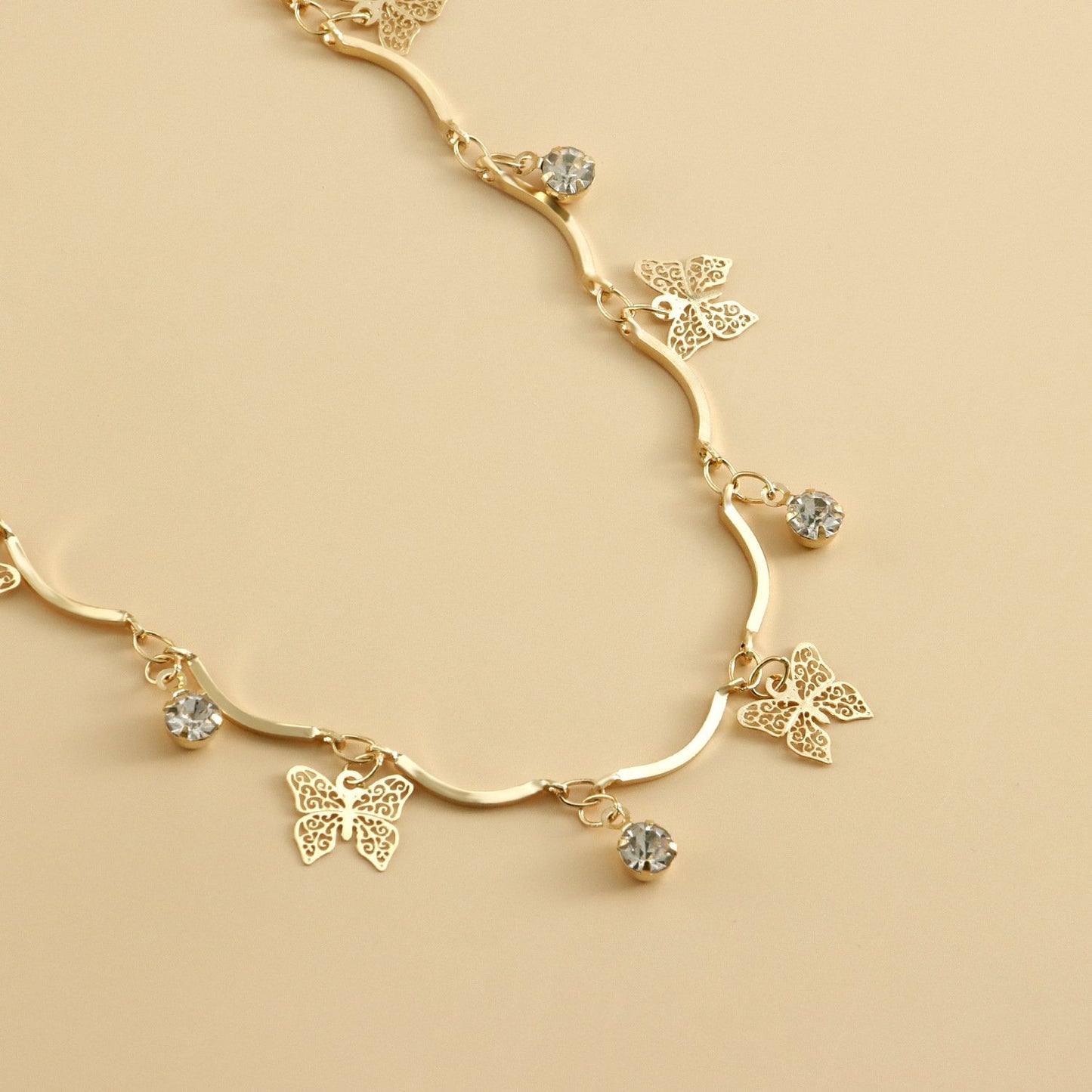 Jewelry Exquisite Hollow Butterfly Zircon Diamond Pendant Pants Bag Chain Female Ins Splicing Metal Chain Clothing