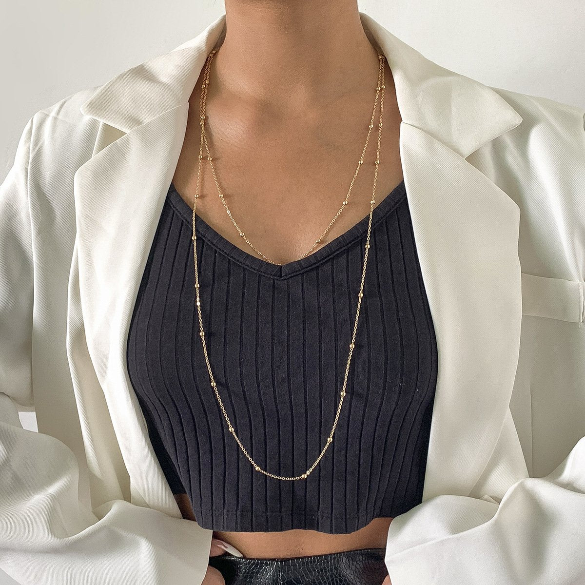 Jewelry Hip Hop Simple Ball Chain Long Necklace Retro Stacked Metal Thin Chain Necklace
