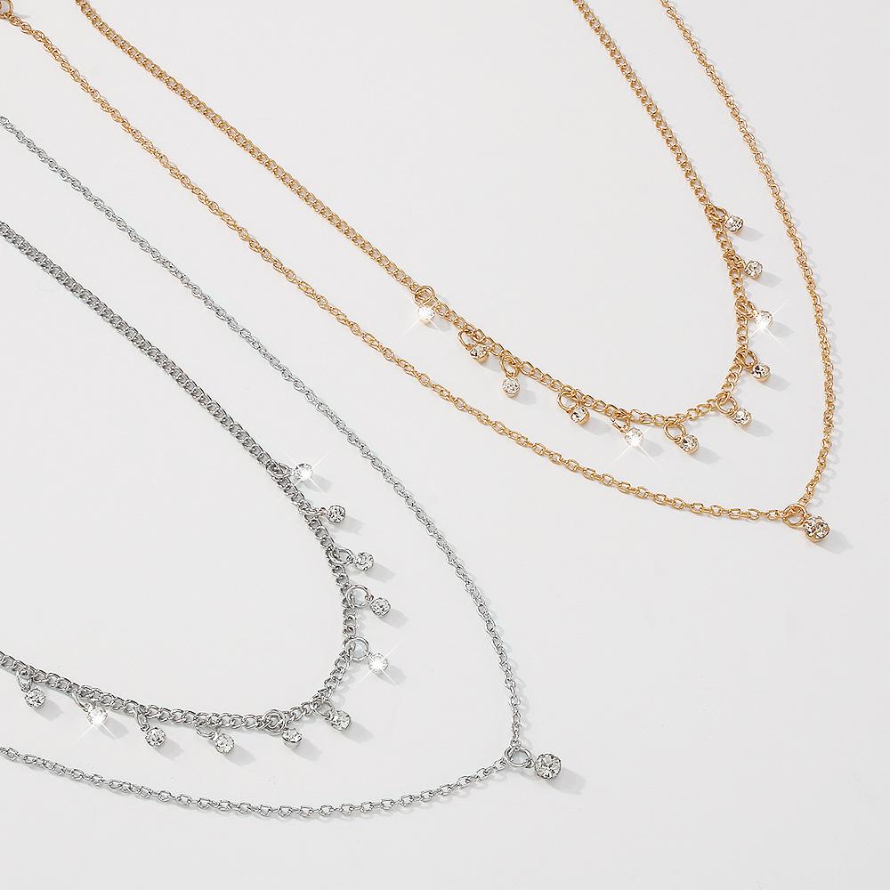 N98 Jewelry Fashion Temperament Diamond Double Layer Necklace Geometric Hong Kong Elegant Simple Necklace Women