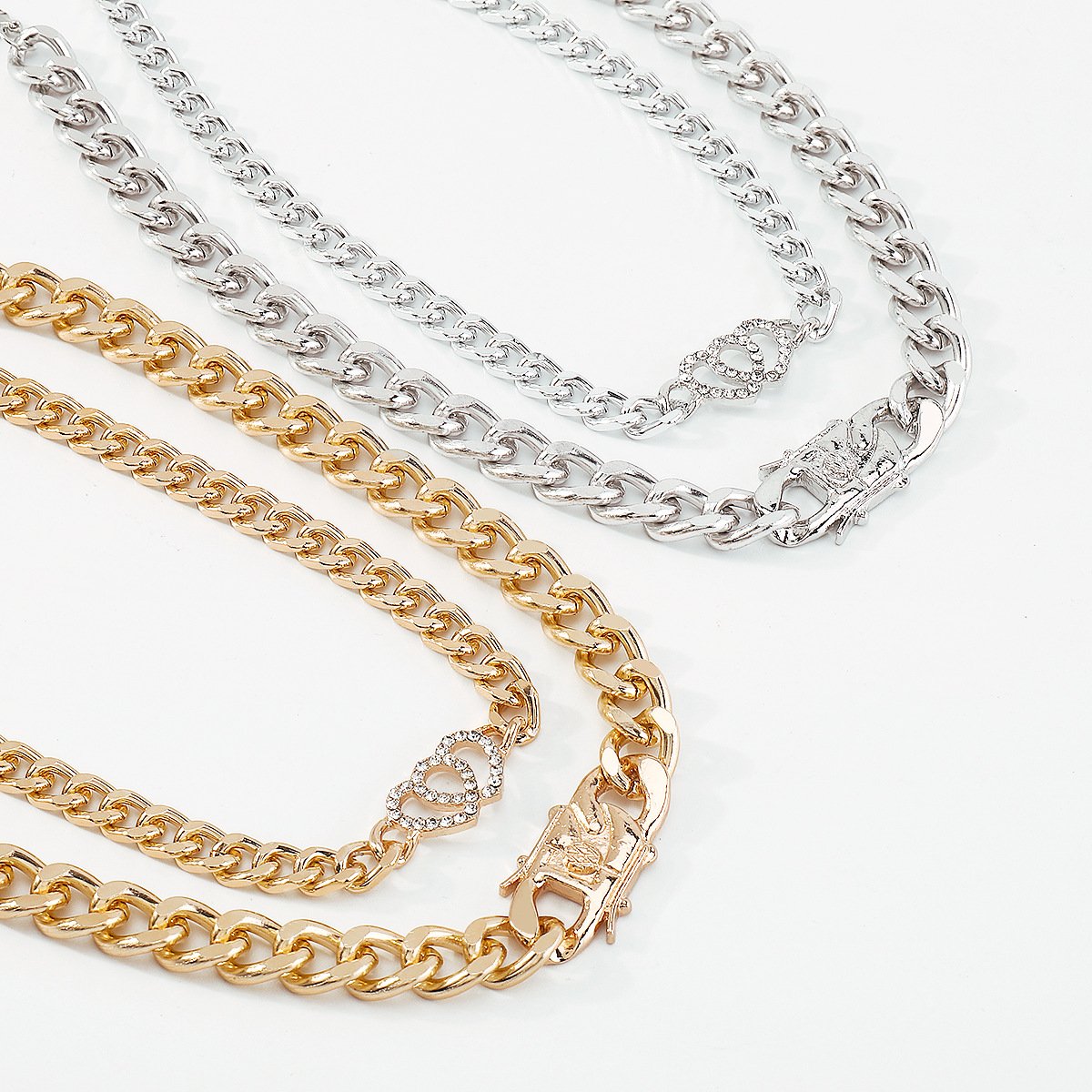 N1424 Exaggerated Thick Chain Personality Necklace Love Retro Punk Hip Hop Fashionable Double Layer Necklace