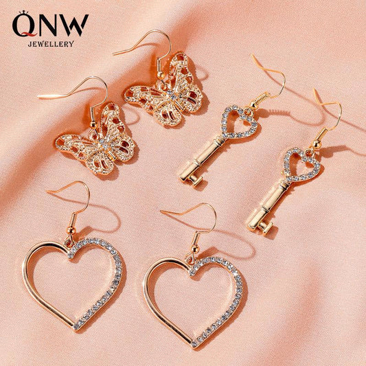 Earrings Temperament Versatile Metal Hollow Butterfly Earrings Cold Creative Love Key Earrings