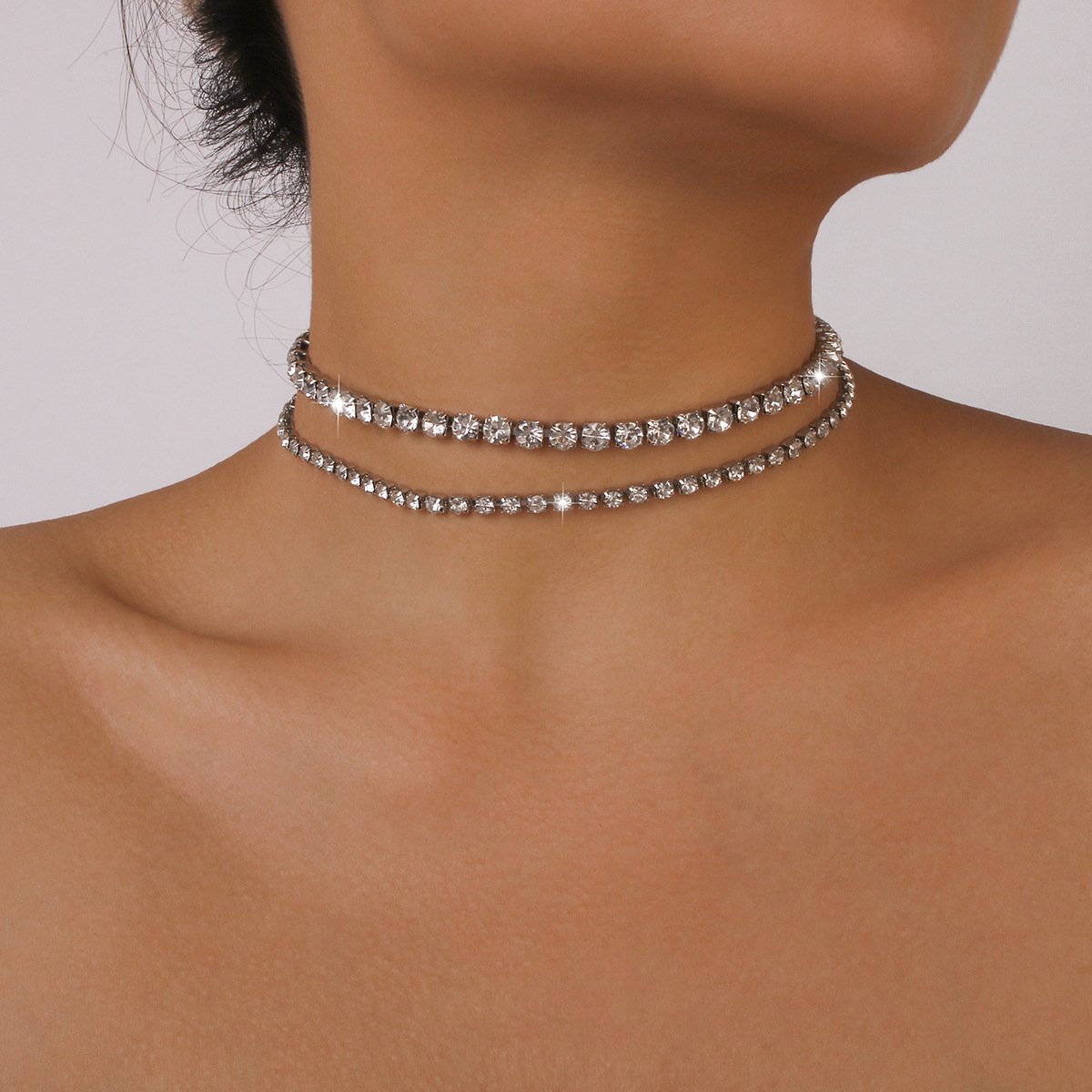 N1212 Net Red Shining Rhinestone Necklace Temperament Light Luxury Claw Chain Double Layer Necklace Sweet and Spicy Retro Necklace