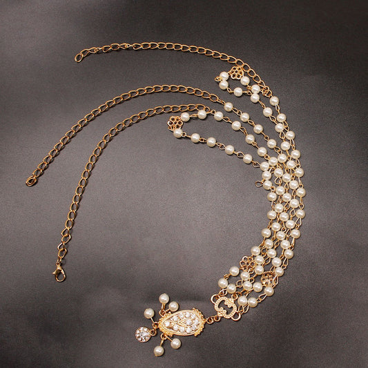 Hair Accessories Bohemian Rhinestone Head Chain Women Baroque Princess Pop Pearl Headwear