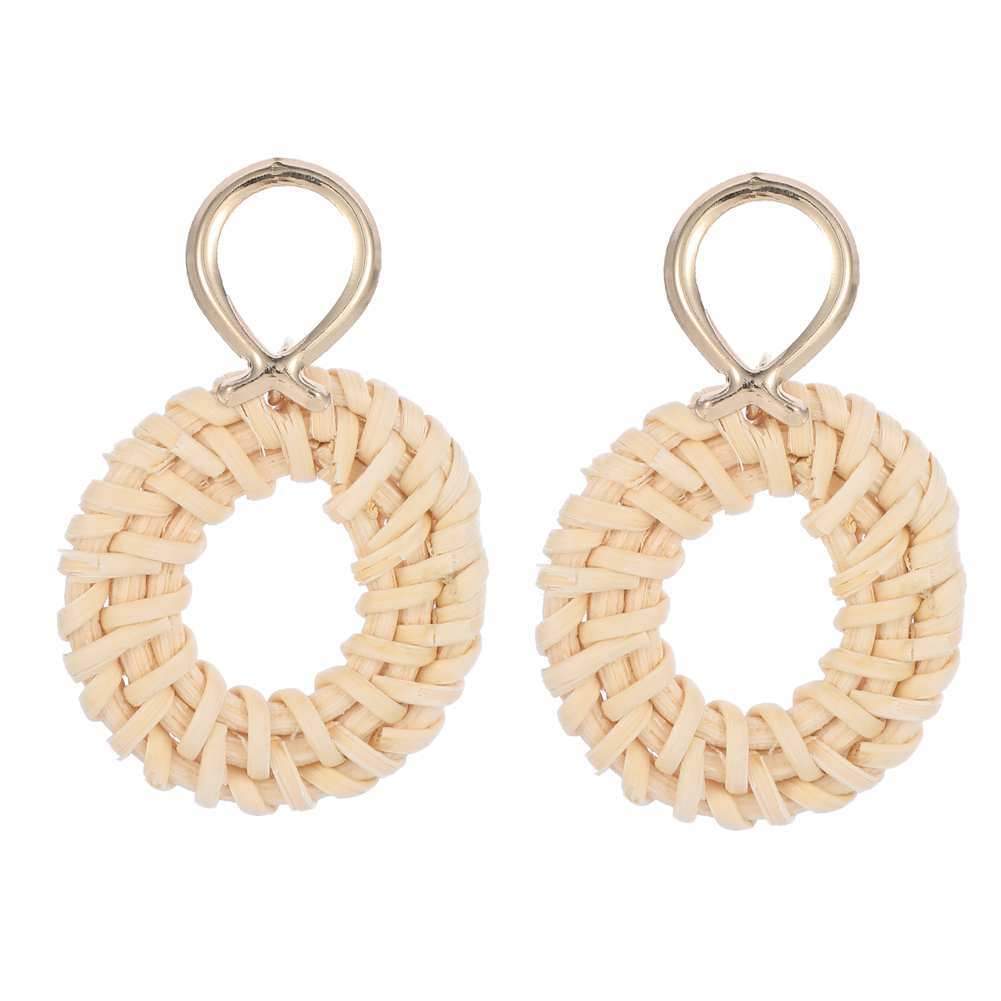 Personality Fashion Rattan Braided Earrings Female Personality Round Geometric Stud Earrings Accessories