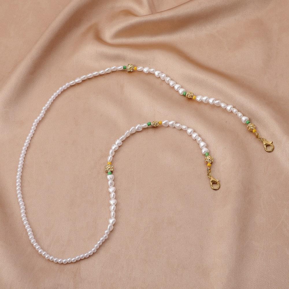 Fashion heart-shaped pearl glasses chain retro flower beaded color matching mask chain temperament love necklace