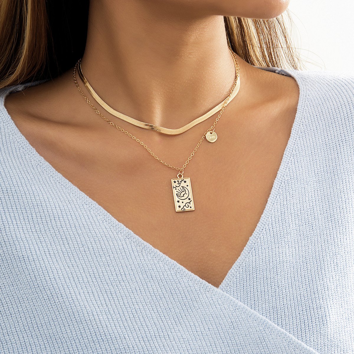 Jewelry Hip Hop Niche Metal Graffiti Tag Necklace Simple Snake Bone Chain Alphabet Pendant Necklace