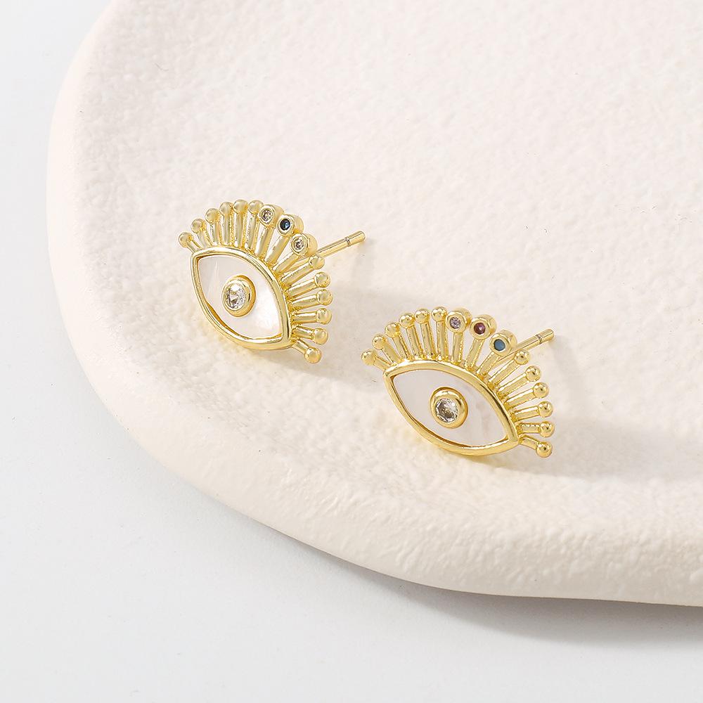 ZE122 Jewelry Zircon Resin Simple Earrings Creative Devil's Eye Copper Material Geometric Earrings