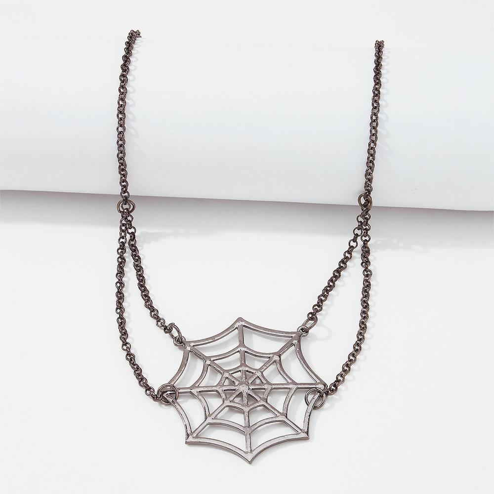 N9398 Halloween Personality Funny Necklace Fashion Alloy Necklace Spider Web Gothic Fun Necklace