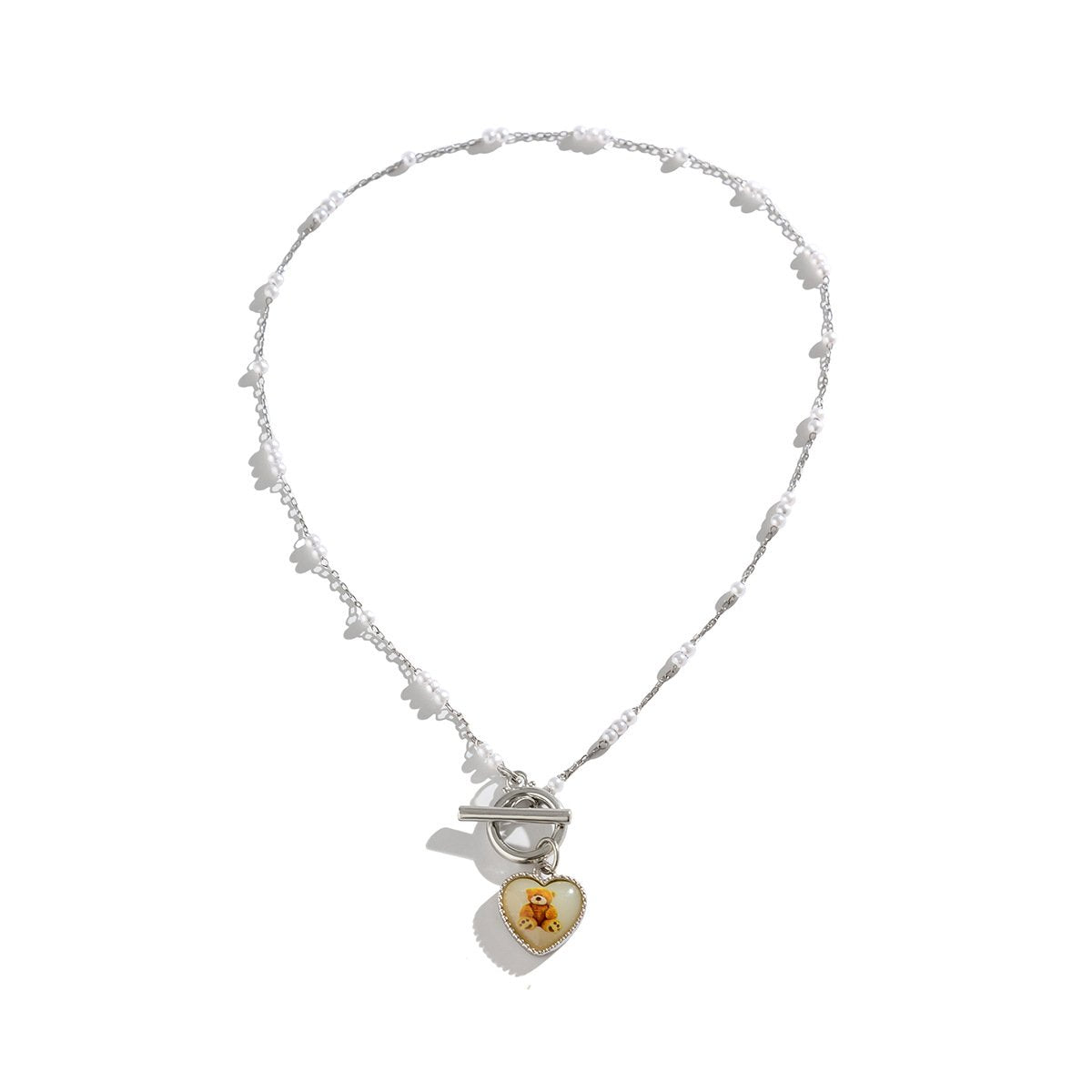 Jewelry small bear heart-shaped OT buckle necklace simple imitation pearl thin chain temperament necklace female