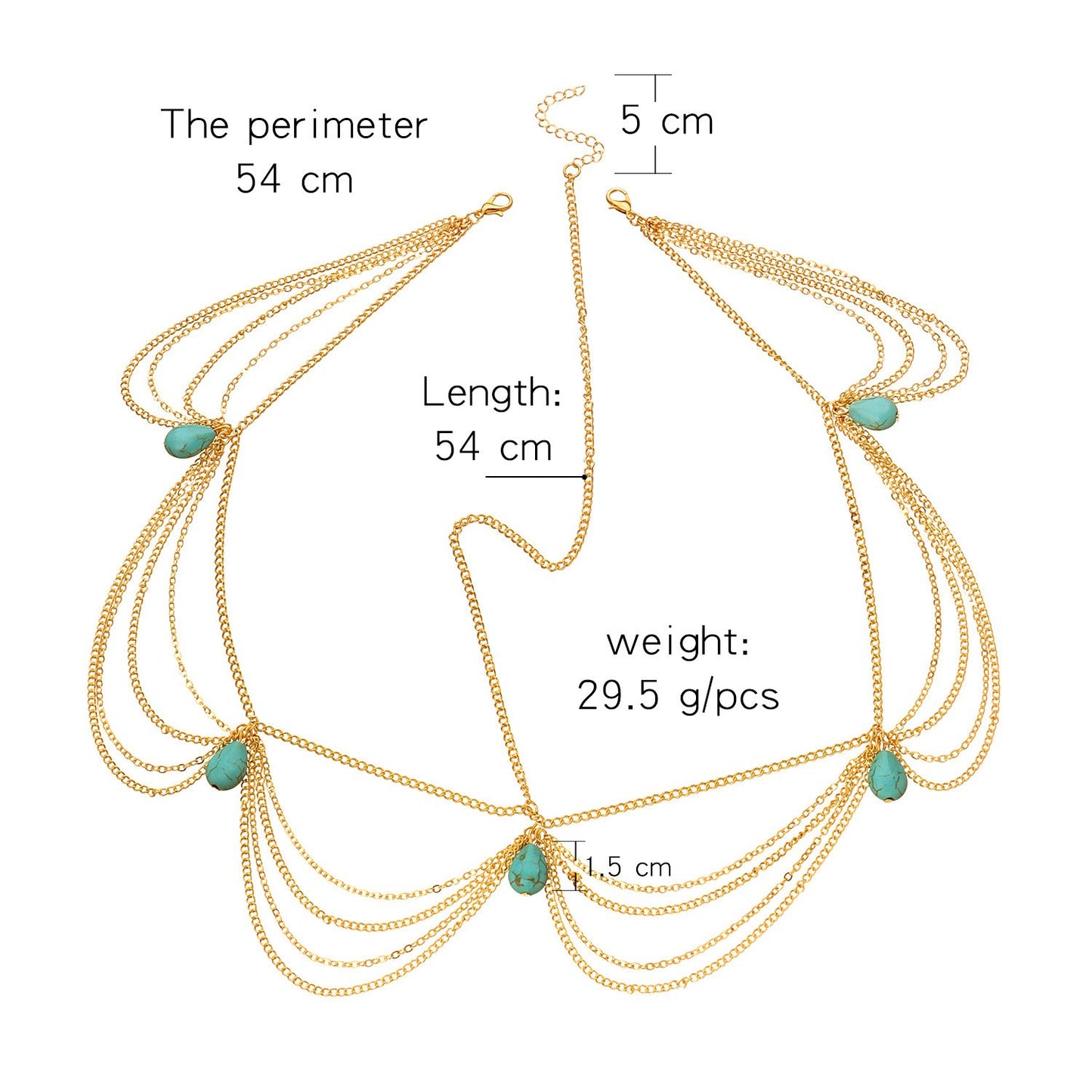 Jewelry multi-layer chain turquoise water drop head chain headdress female fashion Baroque headband headband