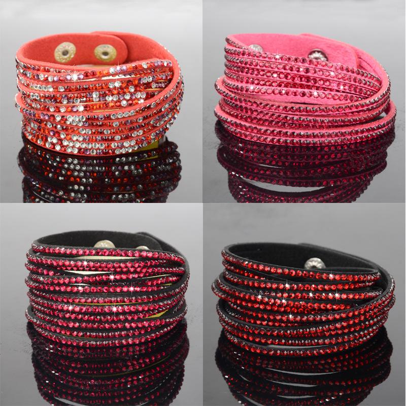 Jewelry Fashion Handmade Diamond Leather Rope Multilayer Bracelet Personality Color Diamond Bracelet