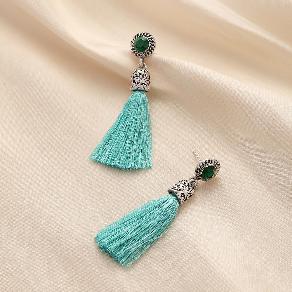 Ethnic engraved small tassel crystal versatile temperament fashion earrings earrings