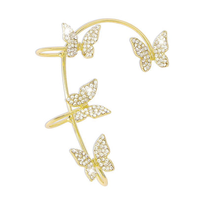 E125 Fairy Fashion Earrings Butterfly Micro-Inlaid No Pierced One-piece Earrings Niche Internet Celebrity Stud Earrings