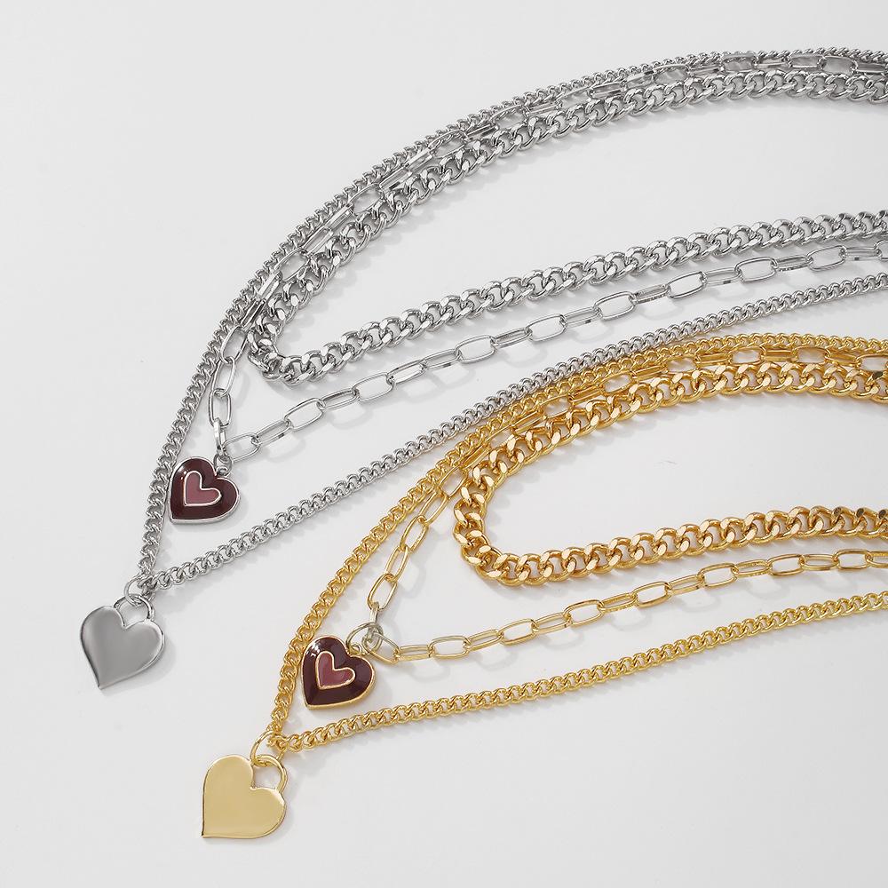 N9429 Hip Hop Personality Street Shot Necklace Retro Love Drop Oil Necklace Trendy Cool Exaggerated Multilayer Necklace Female