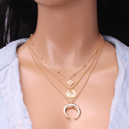 Portrait coin pendant necklace female net red ins simple temperament light luxury niche design indifferent crescent clavicle chain