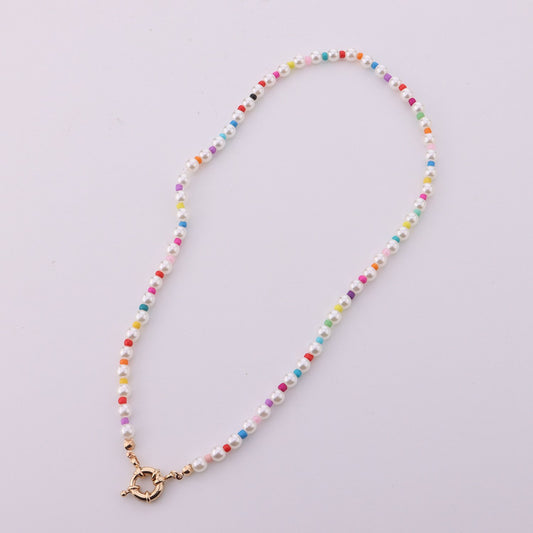 Jewelry Fashion Colorful Rice Bead Necklace Female Personality Simple Geometric Round Pearl Necklace