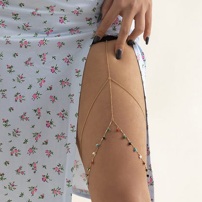 Jewelry Sexy Beach Round Tassel Body Chain Female Night Color Double Layer Chain Thigh Chain