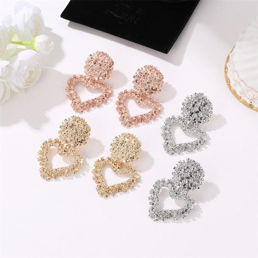 Trendy Earrings Temperament Love Peach Heart Embossed Stud Earrings Ethnic Frosted Geometric Earrings