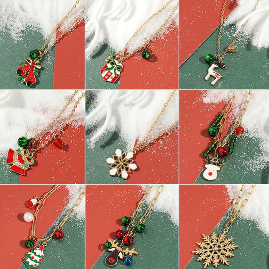 Christmas series necklace cartoon dripping oil snowman bell clavicle chain long sweater chain women