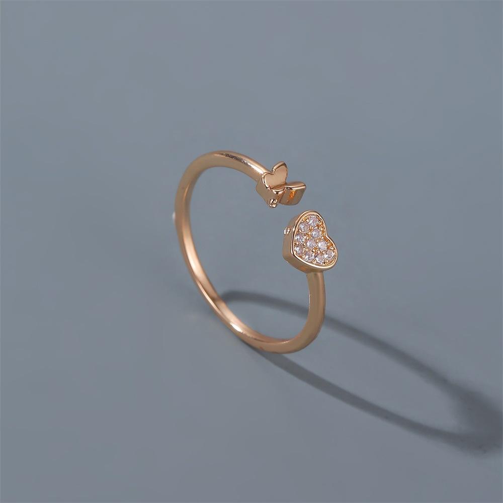 Jewelry Sweet and Versatile Heart Butterfly Ring Adjustable Ring Girls Index Finger Open Ring