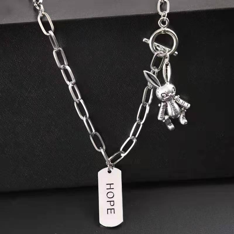 ins multi-layer hip-hop fashion cross necklace HOPE movable rabbit accessories personality pendant men and women tide