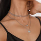 N1537 Simple retro metal pendant LOVE butterfly micro-inlaid multi-layered punk necklace female