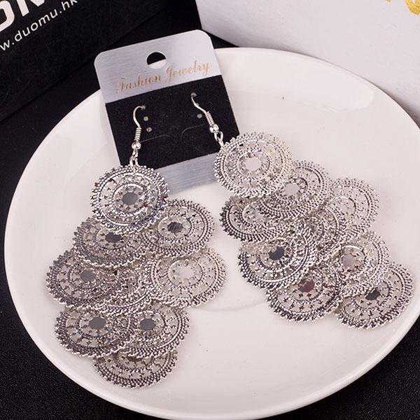 Long Metal Disc Gear Earrings Fashion Metal Sheet Earrings