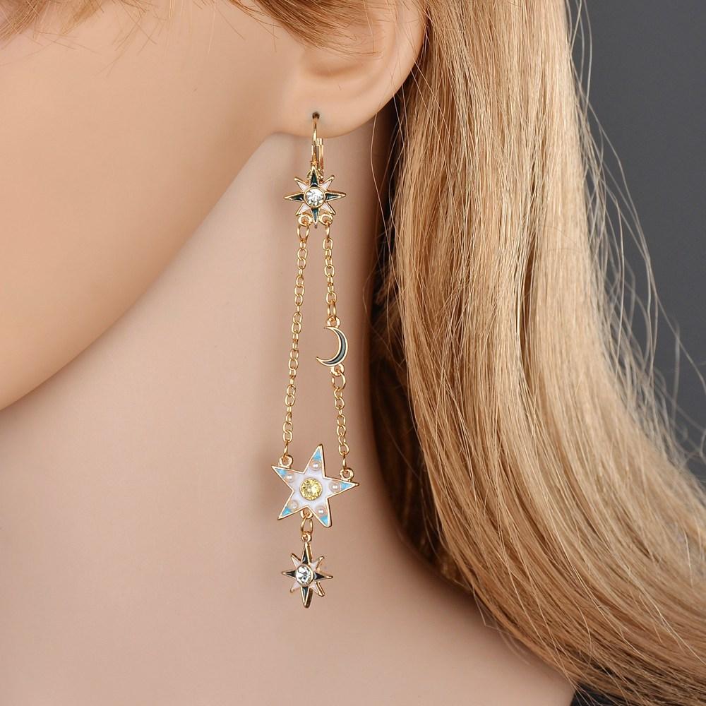 Fashion oil drop earrings women's long asymmetrical star moon earrings earrings