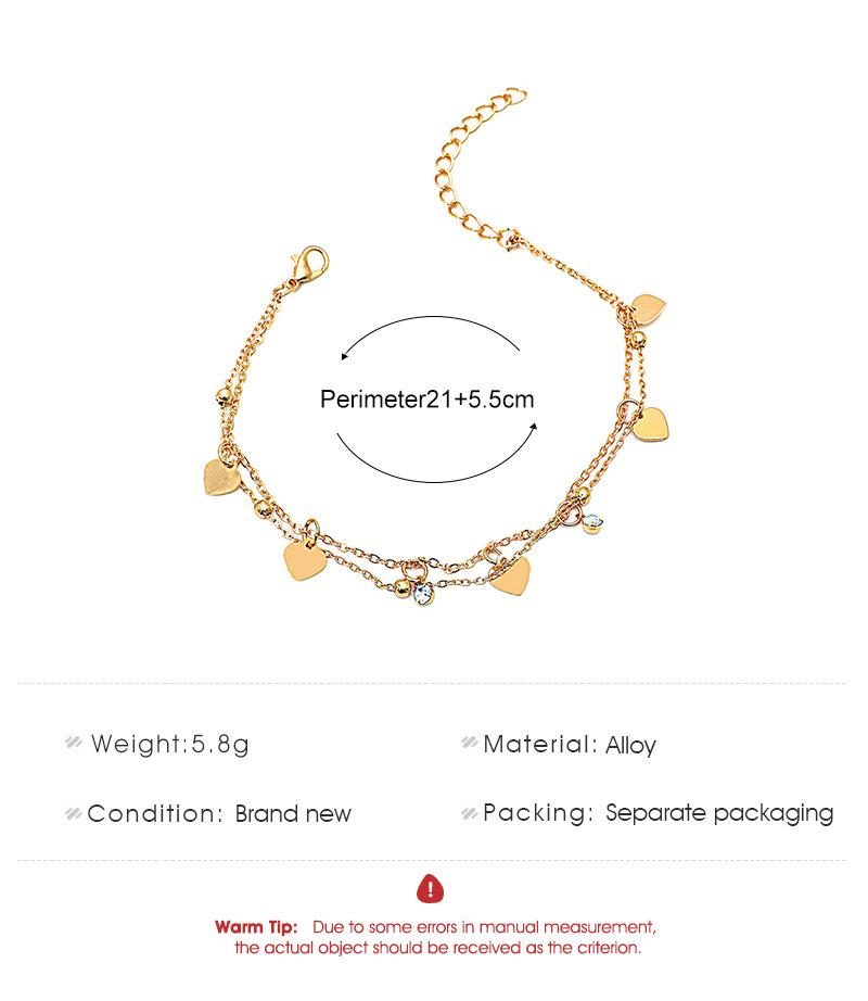 Double-layer love anklet retro alloy peach heart multi-layer beach chain net red cold foot jewelry female