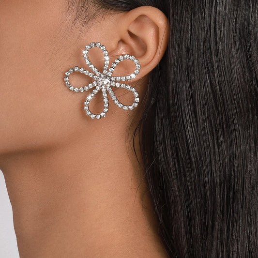 1727 Temperament Full of Diamond Flower Earrings Personality Atmospheric Creative Fairy Ear Studs Niche Design Earrings