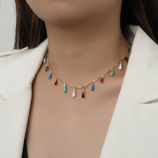 Jewelry Drop Glaze Gem Water Drop Pendant Necklace Female Hip Hop Fashion Trend Colorful Short Money Jewelry
