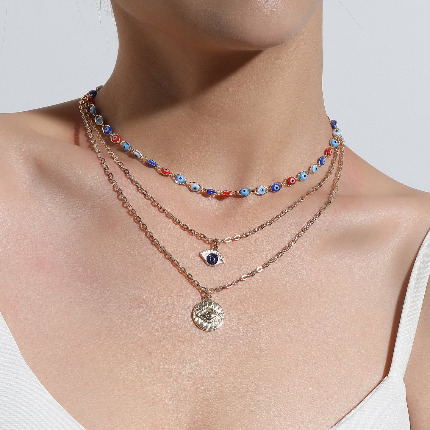 Jewelry Fashion Exaggerated Trend Eyes Necklace Multi-layered Devil's Eye Pendant Necklace