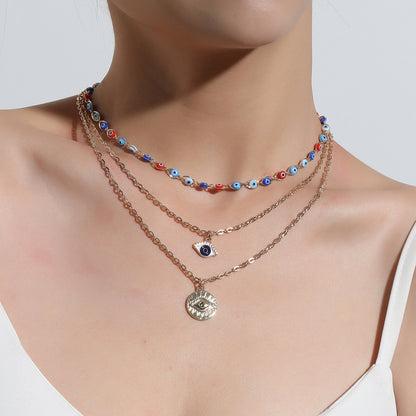 Jewelry Fashion Exaggerated Trend Eyes Necklace Multi-layered Devil's Eye Pendant Necklace