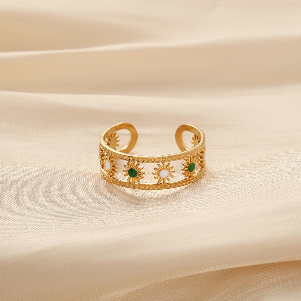 Simple personality niche design stainless steel opening adjustable hollow sun dripping oil ring female