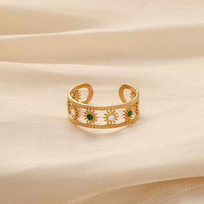 Simple personality niche design stainless steel opening adjustable hollow sun dripping oil ring female