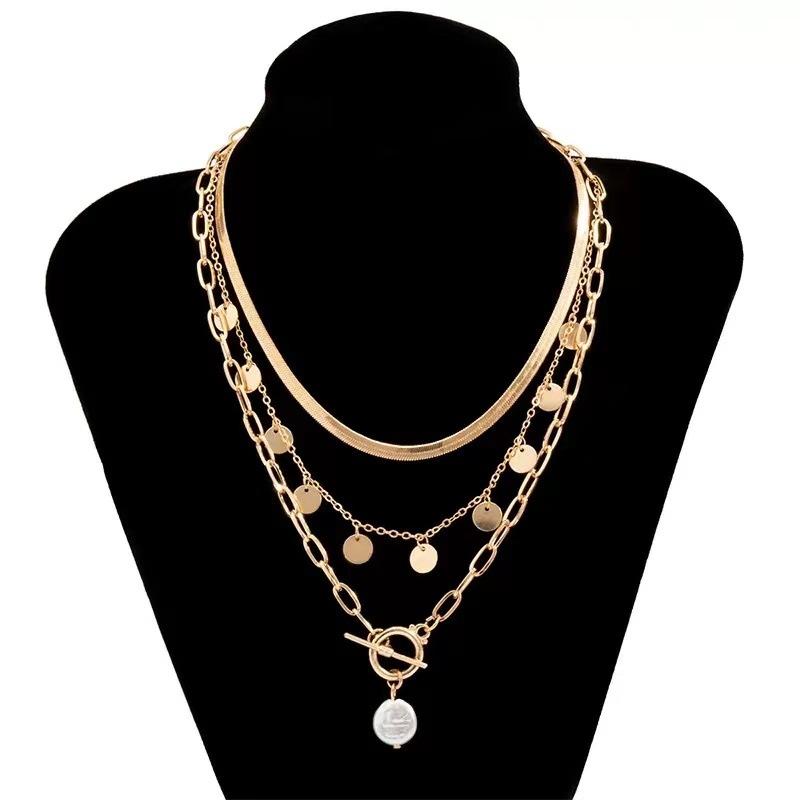Jewelry Simple Retro Geometric Snake Bone Chain Necklace Feminine Sexy Disc OT Buckle Necklace