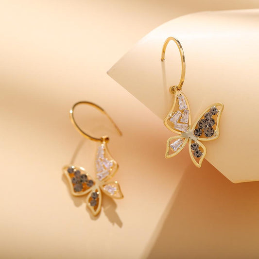 Trendy French C-shaped letter earrings butterfly full diamond earrings fashion sexy high-end diamond earrings female