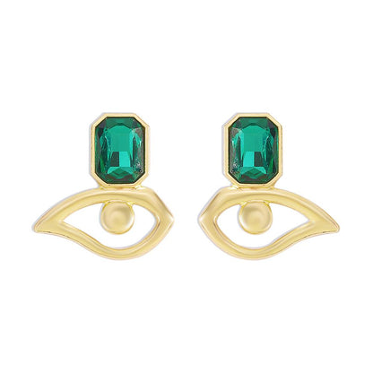 E1289 Simple Earrings Female Alloy Funny Eyes Rhinestone Earrings Geometric French Creative Earrings