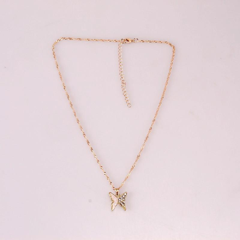 Dongdaemun Temperament Rhinestone Butterfly Necklace Metal Drip Oil Necklace Women's Versatile Necklace Clavicle Chain