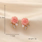 French Elegant Temperament Beautiful Women's Metal Rose Flash Diamond Pearl Branch Earrings Stud Earrings