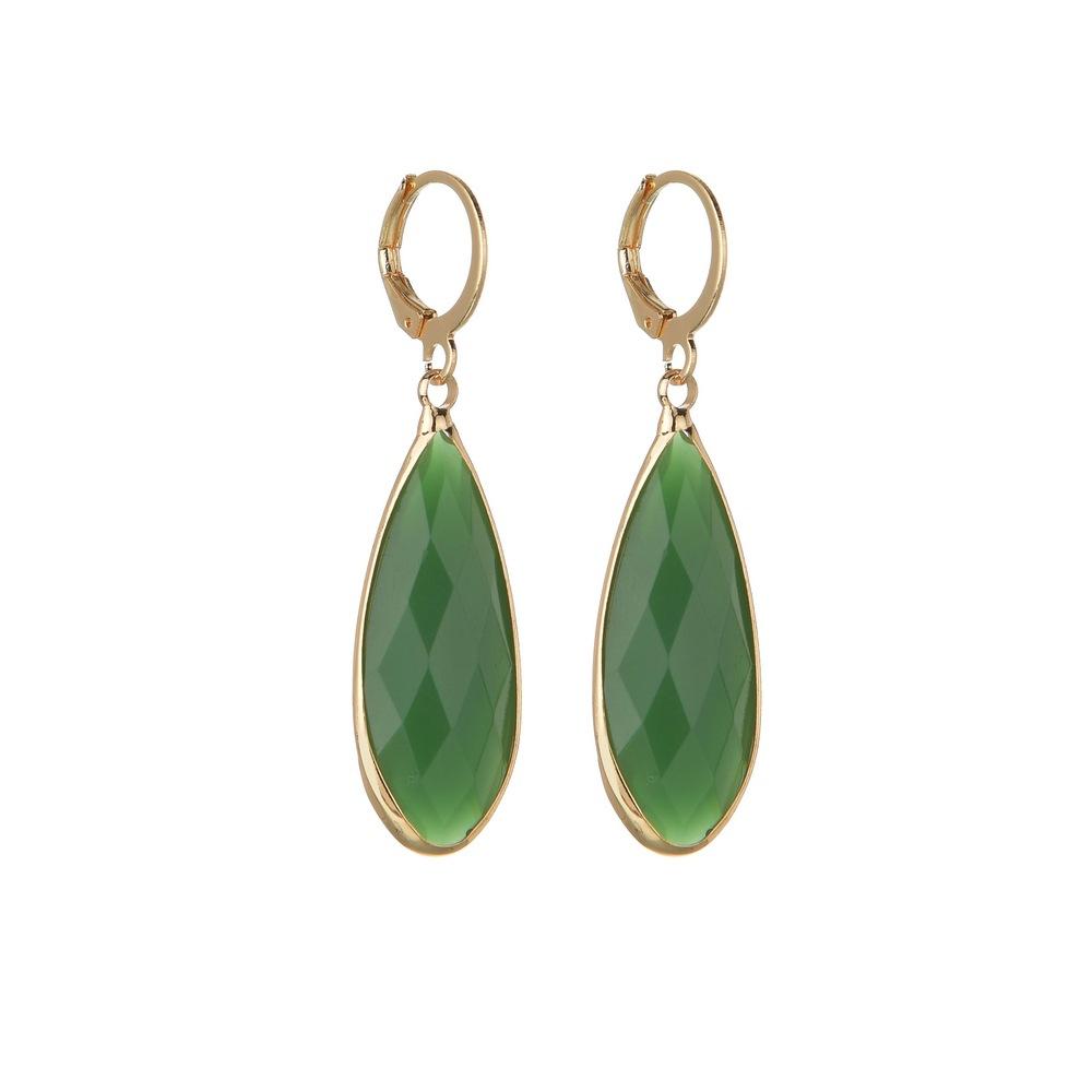 Retro Round Buckle Earrings Fashion Green Water Drop Resin Bezel Earrings Accessories