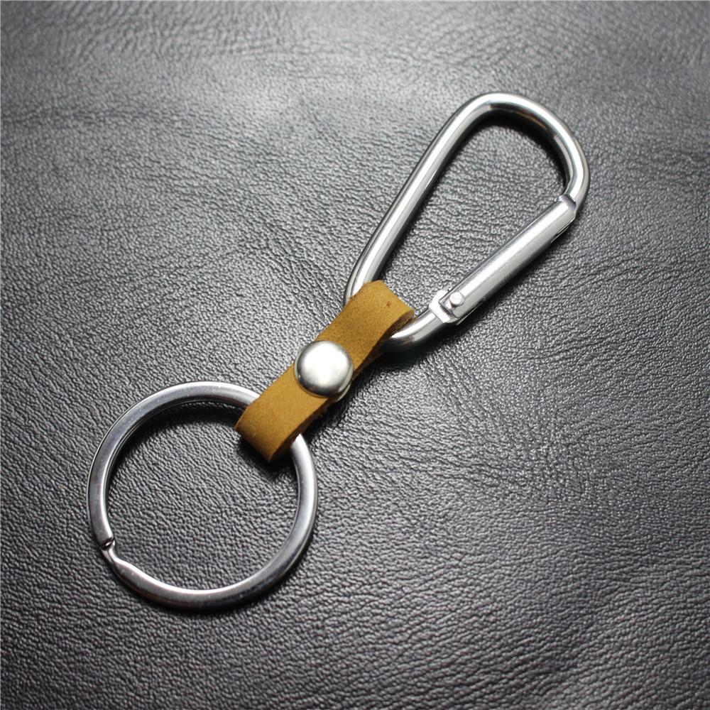 The first layer of cowhide key chain mountaineering bag pendant buckle large aluminum spring hanging buckle outdoor simple and light cup buckle