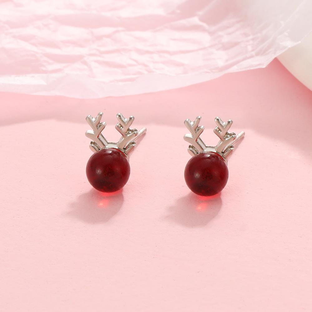 Christmas deer earrings female fashion temperament niche design cute antler earrings wine red elk earrings fashion